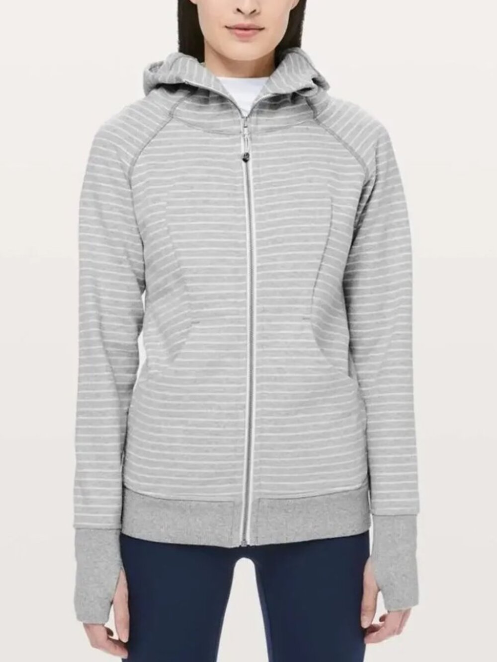 Lululemon Gray and White Stripe Classic Scuba Full-Zip Hoodie Size 4